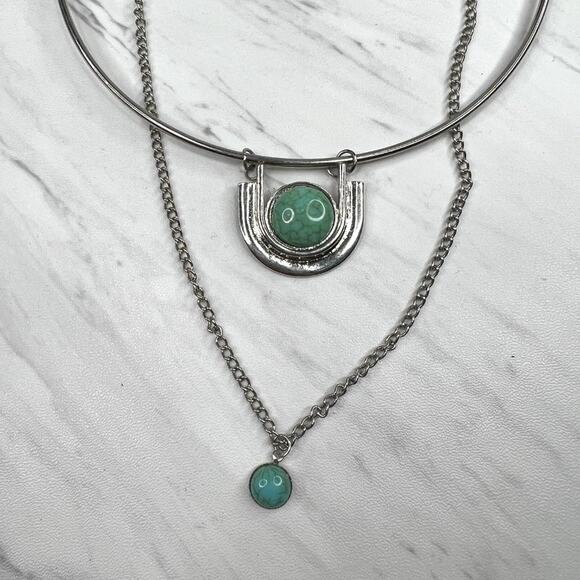 Choker Style Layered Turquoise Necklace - Picture 2 of 5
